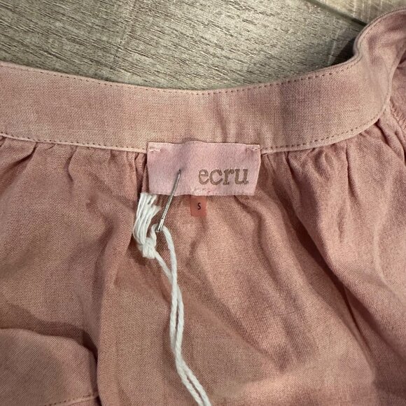 Barrymore Button Sleeve Blouse Ecru Small Dusty Rose Lightweight Cotton NEW - Picture 5 of 9